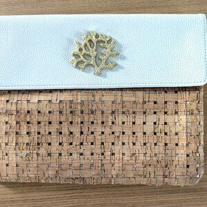 Mud Pie Cork Clutch with White Top and Gold Coral Accent